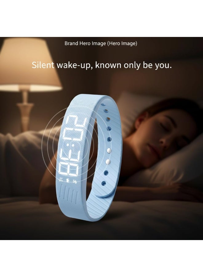Bukela Alarm Clock Watch Bracelet, Snooze-Free Smart Wake-Up Wristband with LED Digital Display, Waterproof Sport Watch with Step Counter, Calorie & Sleep Monitor, No App Needed for School, Outdoor - Blue - Image 3